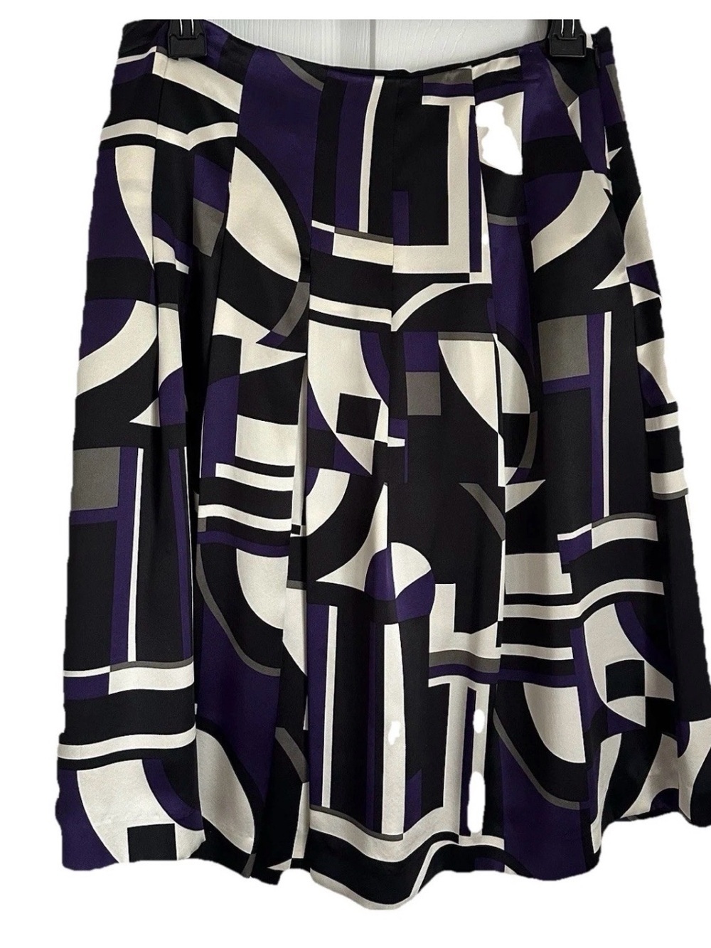 Ralph Lauren 100% Silk Skirt Womens 4 Pleated Geometric Abstract Purple Career